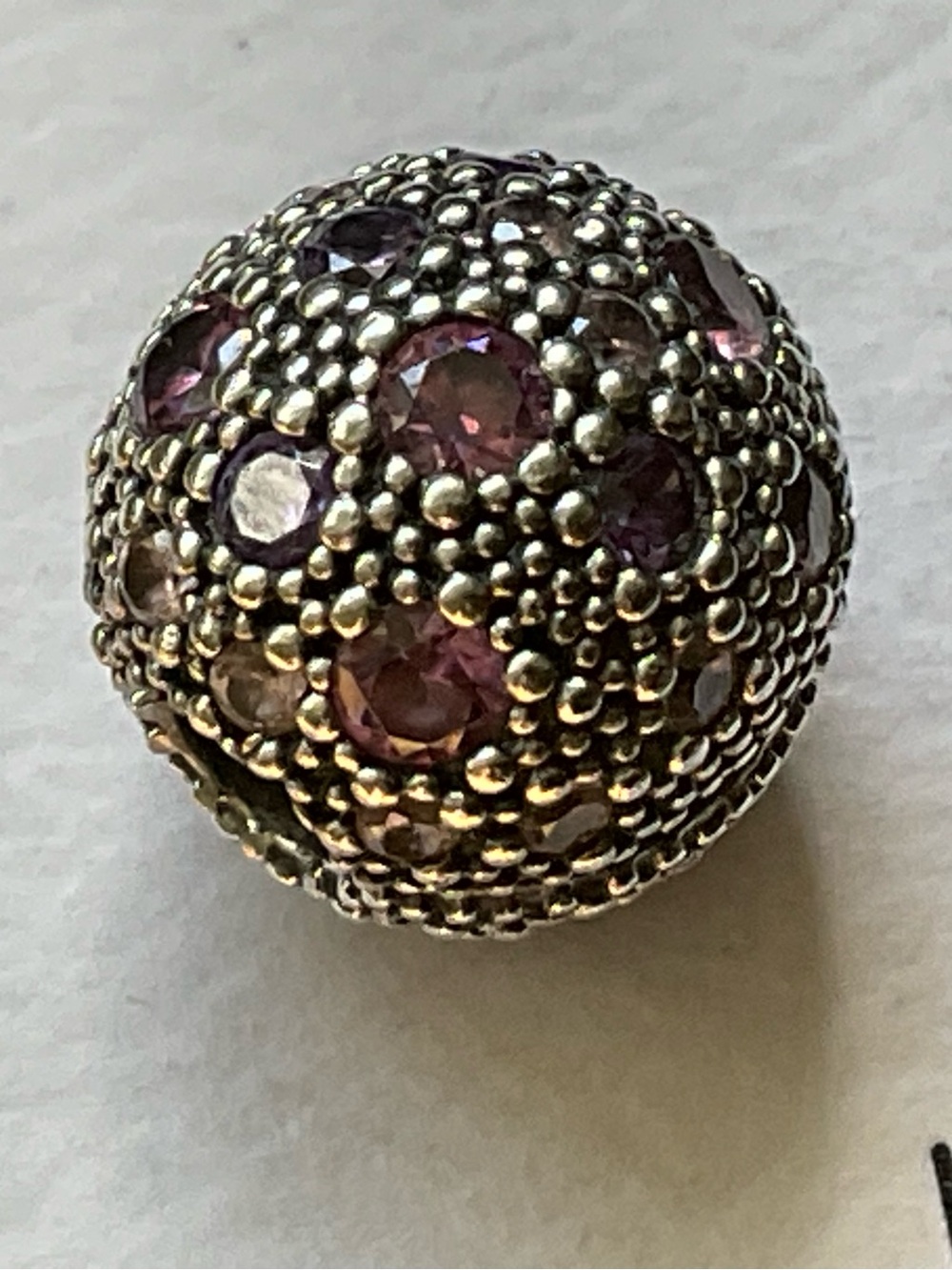 Silver Beaded Sphere clasp Charm with Purple Stones